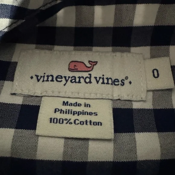 Vineyard Vines Navy White Gingham 100% Cotton Shirt Dress Size 0 New with Tags - Picture 7 of 8